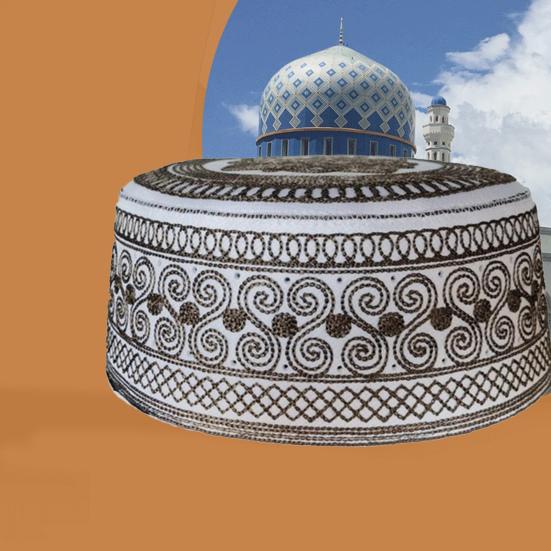 Men Hat Vintage Ethnic Flat Top Round Embroidery Head Decoration Firm Stitching Turkish Jewish Holiday Wear Cap Headwear