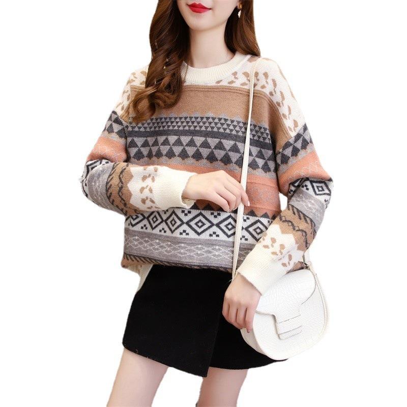 Autumn and Winter Loose Retro Sweater Round Neck Women's Pullover Outer Knitted Sweater