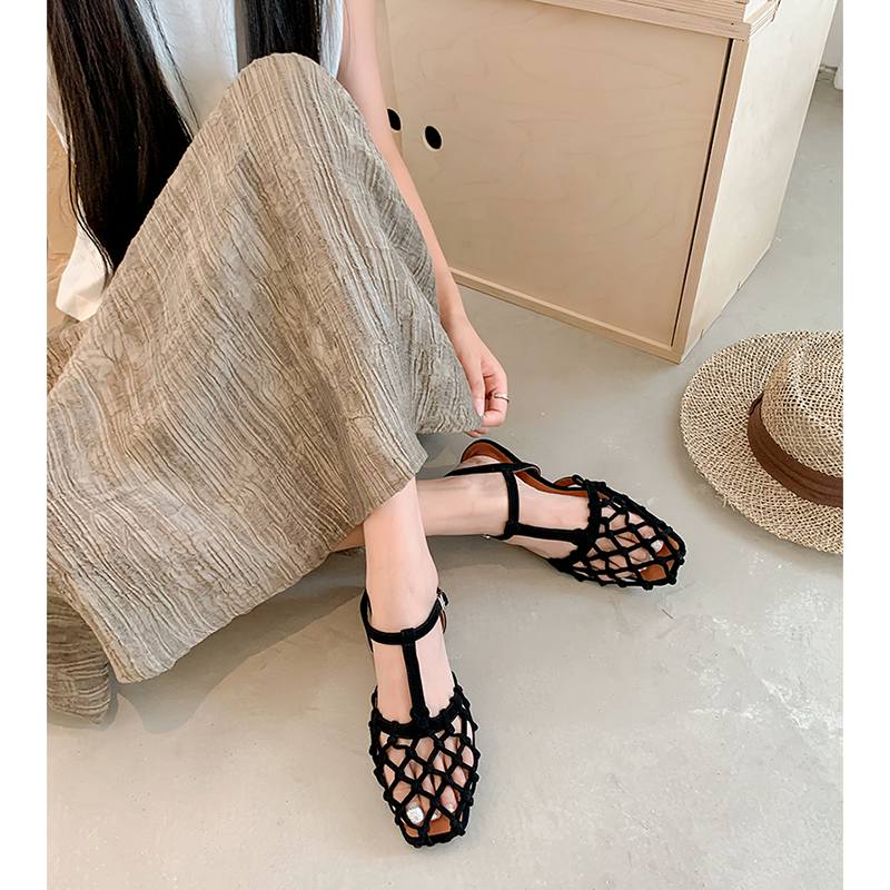 Krazing Pot Flock Summer Size 40 High Quality Slip on French Chic Thick Low Heels Sexy Lady Women Square Toe Sandals