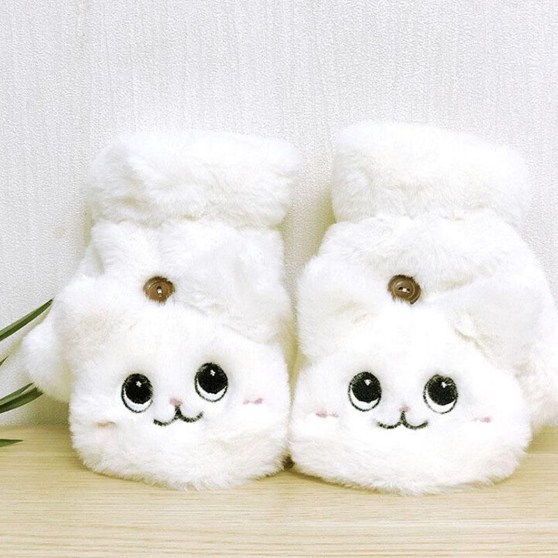 Gants chauds en peluche pour femmes, fourrure, jolis gants chat lapin, mitaines à rabat sans doigts, mitaines flexibles demi-doigts