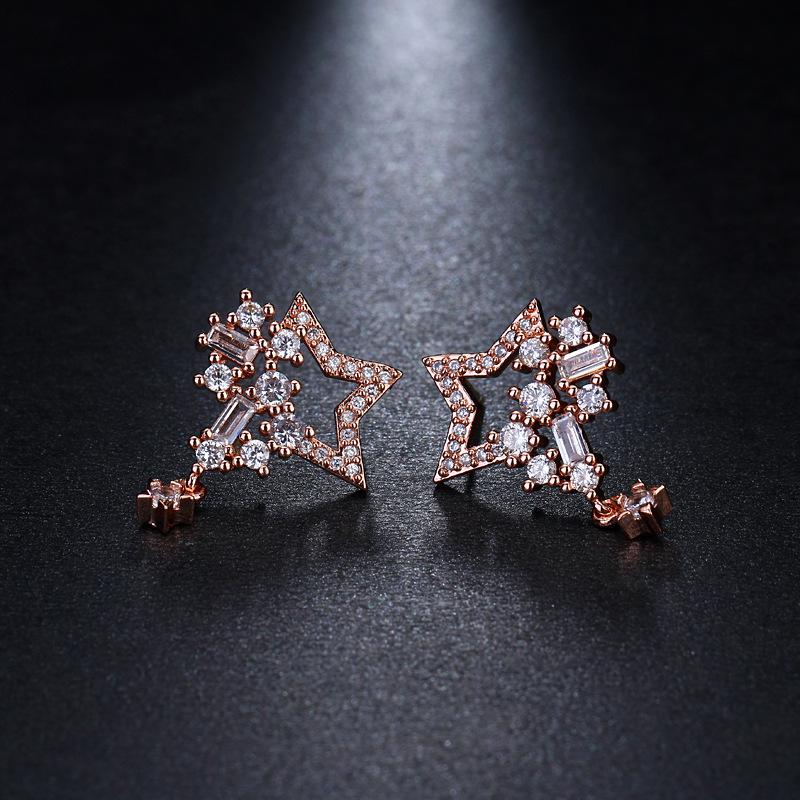 

Серьги-подвески в корейском стиле, легкая роскошь, серебряные звезды с цирконием - Сверкающие серьги-подвески в виде пятиконечных звезд для девочек