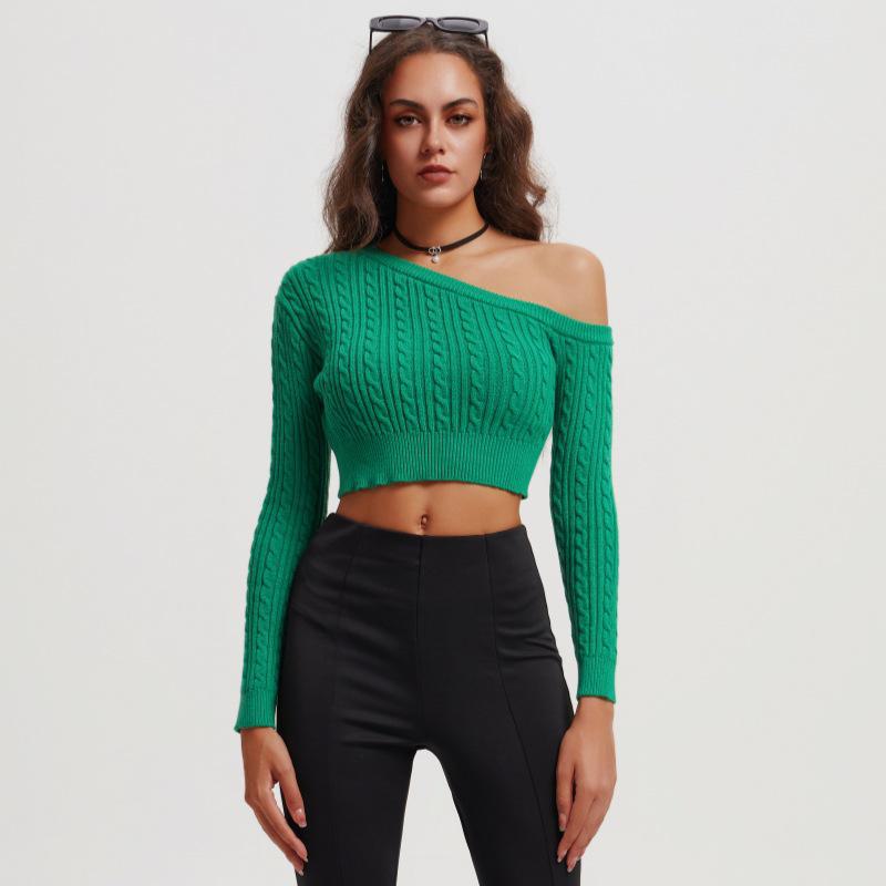 Women's Twisted Woolen One-Shoulder Long-Sleeve Pullover Sweater - Autumn/Winter Fashion Top