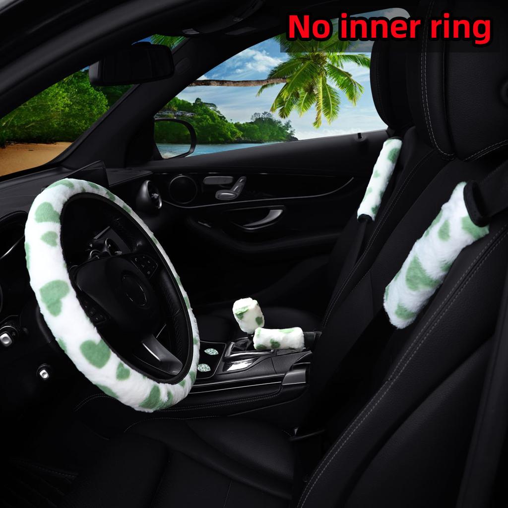 Love Plush 7-piece Car Without Inner Ring Steering Wheel Cover Shoulder Cover Handbrake Cover Cover Handle Cover Accessories