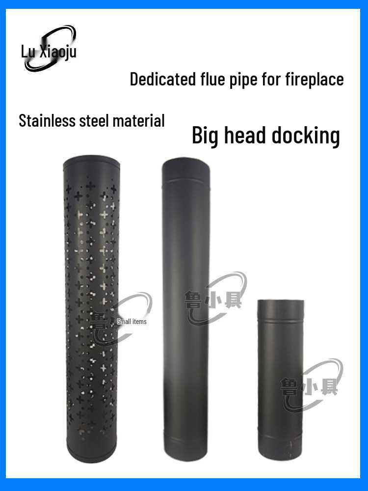 High-End Black Stainless Steel Fireplace Chimney Vent Pipe & Elbow Tee with Rainproof Cap - 150mm