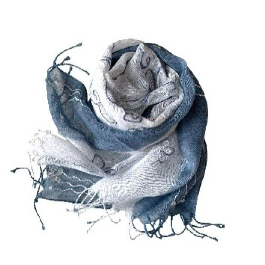 Used Indian Silk Cotton Stole, Ari Embroidery, 1375, Hand-dyed, Lightweight, For Spring/Summer, Mother's Day Gift, Navy