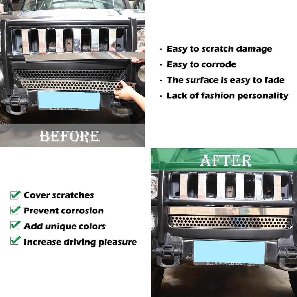 GrillSpoiler Bumper Vent i Rustfritt Stål med Honningkake-netting passer til Hummer H3 2005-2009, Ventilasjonsgitter Deksel