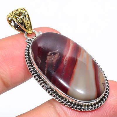 Natural Mookaite Gemstone 925 Sterling Silver TwoTone Gift Pendant 1.97" P9F48