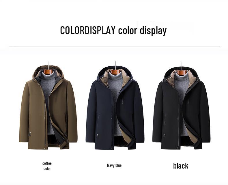 Dad's Winter Fleece-Lined Cotton Coat with Detachable Hood for Middle-Aged and Elderly Men - Thickened and Warm.