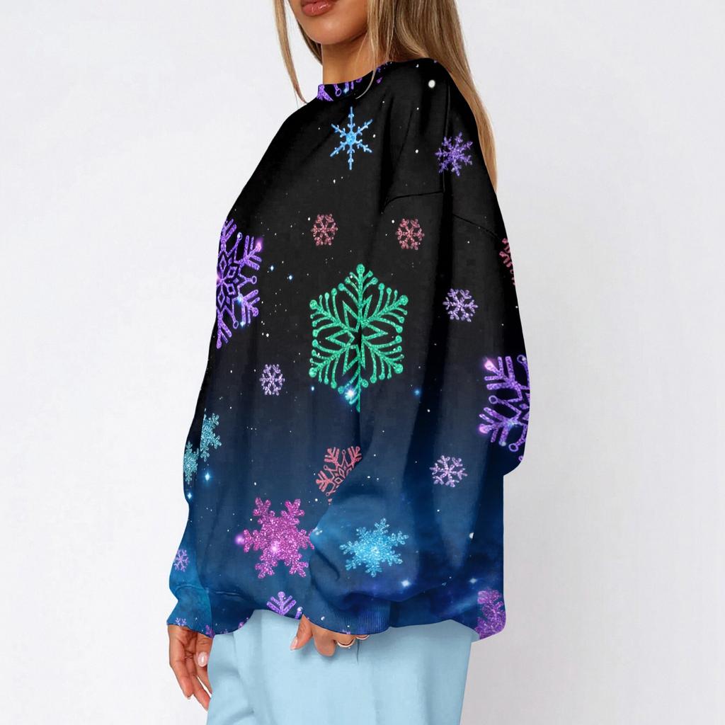 Women's Trendy Christmas Print Crewneck Sweatshirt Lightweight Casual Pullover Top