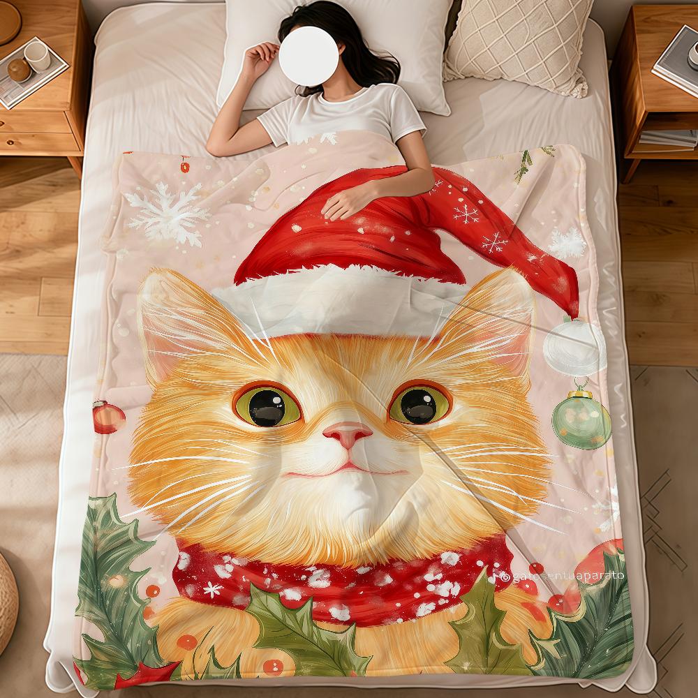 Merry Christmas kitten kawaoo funny cat soft warm plush blanket dormitory sofa living room pet hogar bedroom gift home Flannel