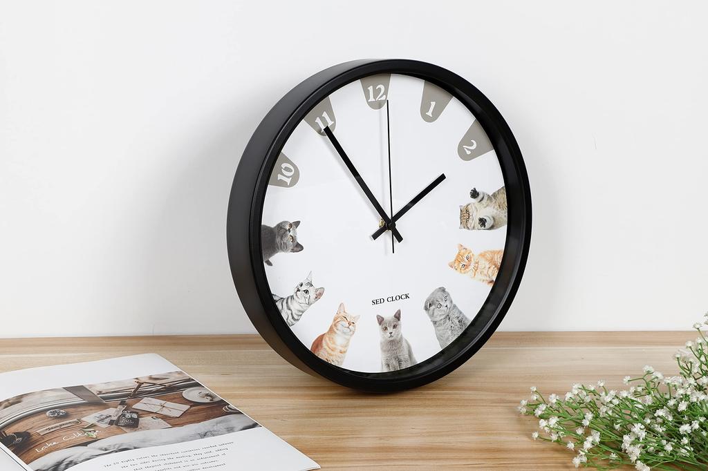 Matakoko315 Wall Stylish and Cute Wall Interior Sweep Continuous Second Easy To Living Stylish Analog Cat Popular Clock, Cat/Kitten Design, Clock,