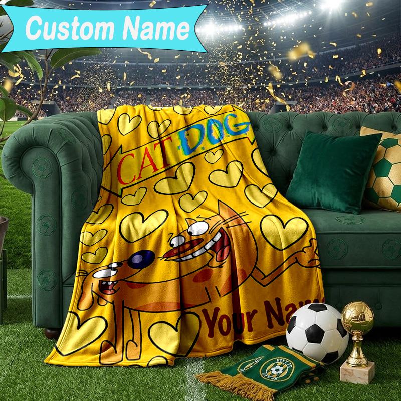Custom Name Blanket Cat Dog Adventure Blanket Bedding Blanket for Travel, Camping, Living Rooms, Offices, Sofas, Fan Christmas Gift