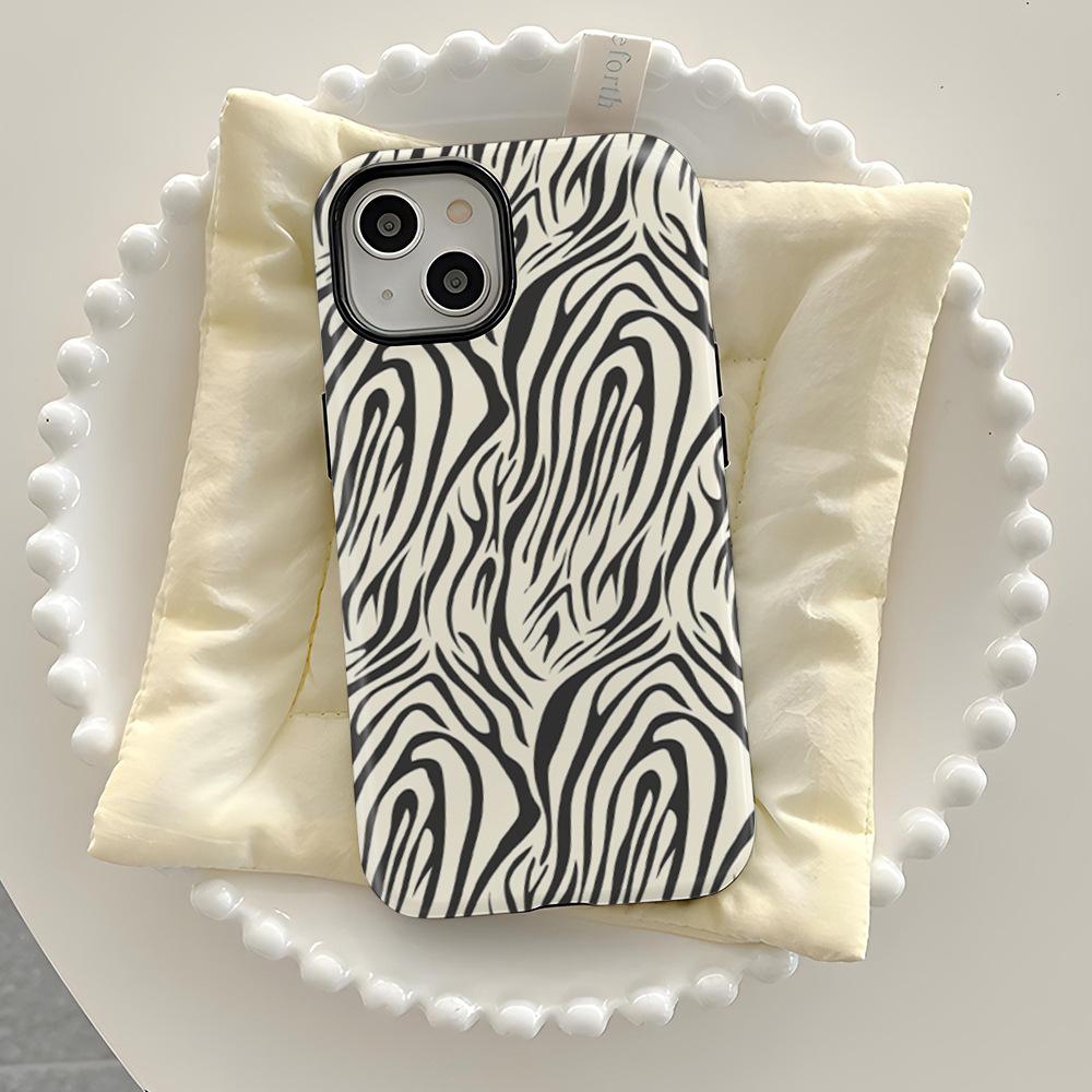 Sweet and cool millennial style zebra pattern mobile phone case iPhone13 glossy anti-collision two-in-one magnetic film case Apple 17