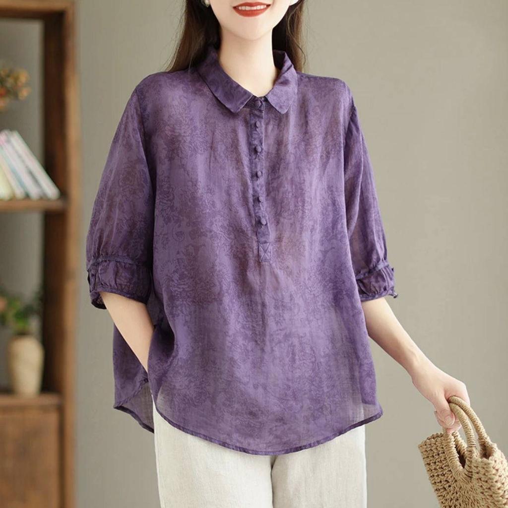 Estate Nuovo Camicia Manica Corta Colletto POLO Donna Cardigan Casual Slim Tessuto Jacquard Top Eleganti