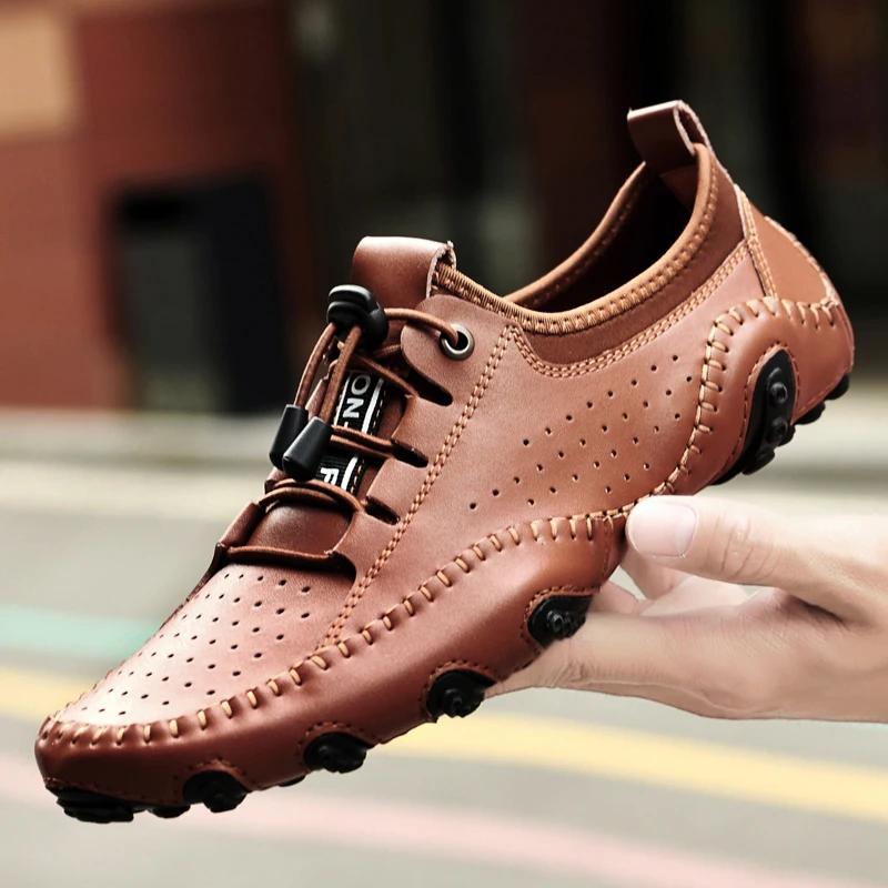 Fashion Men's Casual Summer Shoes Sneakers Men Genuine Leather New Outdoor Shoes Men Loafers Vintage Designer Leisure Big Size 38-47