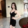 Red Suspender Dress Women's Deep V-pleated Slim-fit Hip Dress Banquet Party Irregular Short Dress