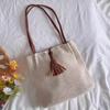 New Cotton Thread Tassel Straw Woven Bag Handwoven Bag Underarm Shoulder Bag Women's Handheld Women's Bag Vacation Beach Bag