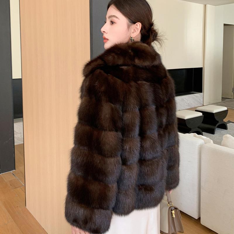 Kurtka z futra norek Sable High-end Retro Tekstura Jesień i Zima Gruba Ciepła Moda Kurtka ze sztucznego futra