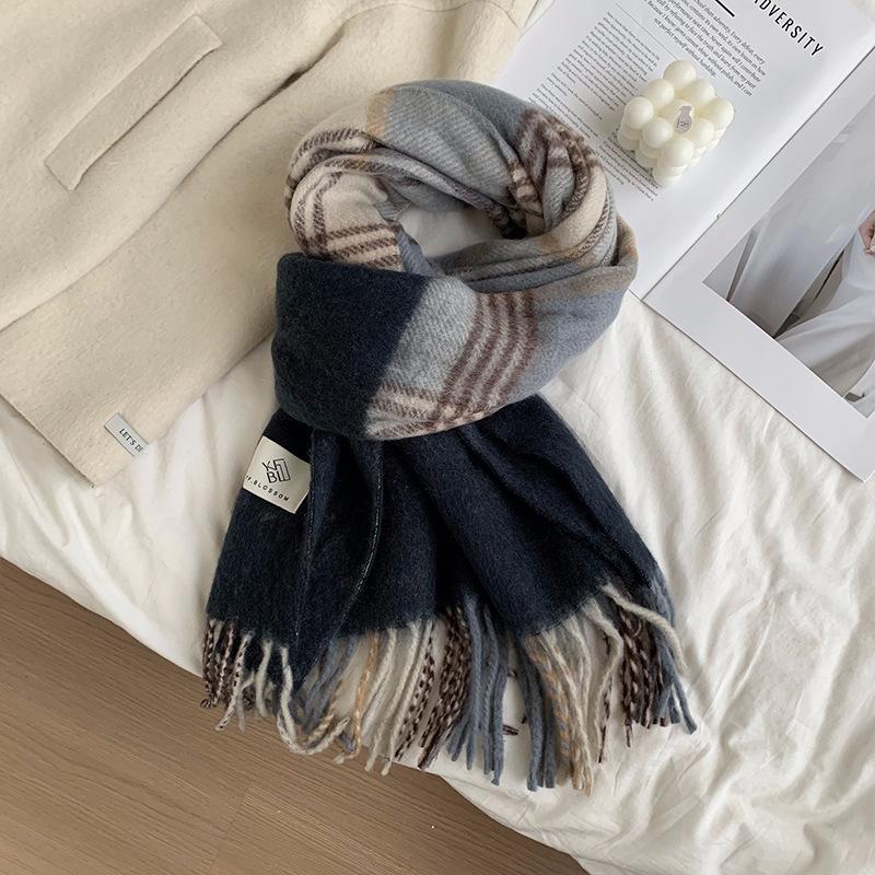 High End Retro Imitation Cashmere Scarf for Women Winter New Color Matching Thickened Student Warm and Cold Proof Scarf