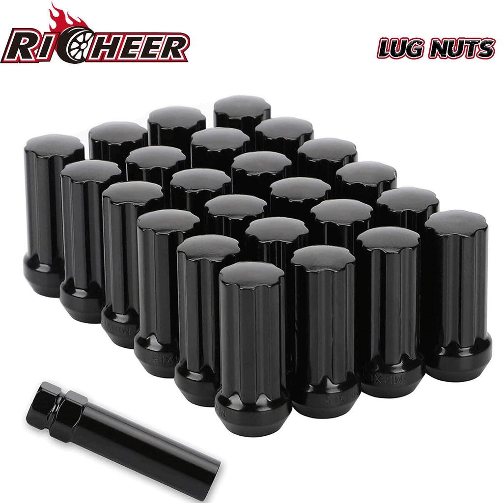 24x Sorte 2" Høje M14x1.5 Tuner Spline Hjulmøtrikker til Ford F150 GMC Sierra Ram 1500