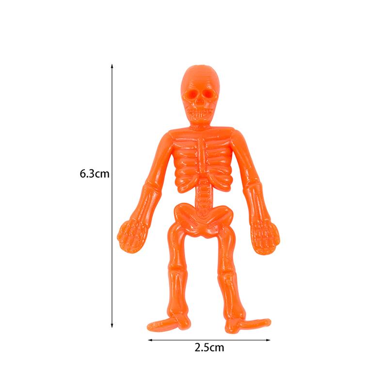 16Pcs Halloween Stretchable Skeleton Man Kids Party Favors TPR Soft Rubber Zombie Horror Doll Stress Relief Toy Halloween Gifts
