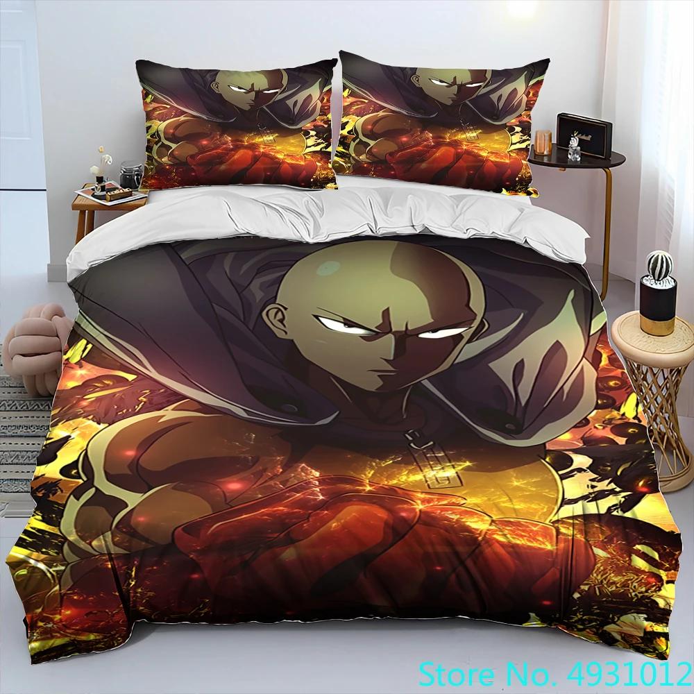 One Punch Man Anime Cartoon Bedding Set Duvet Cover Bed Set Quilt Cover PillowcaseKing Queen Size Bedding Set Kids Gift