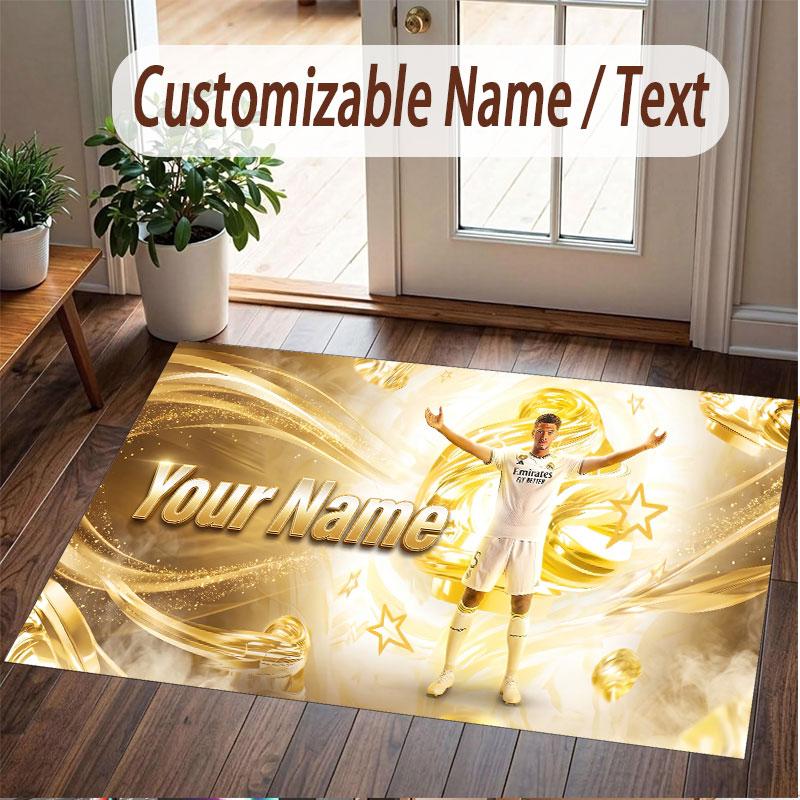 Custom Rug Jude Bellingham Pattern Print Name Text Soft Non‑Slip Floor Carpet for Home Indoor Decoration