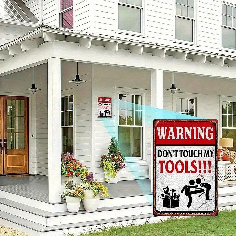 Vintage Don't Touch My Tools Metal Sign, 8x12, Retro Tin Plaque for Garage & Man Cave