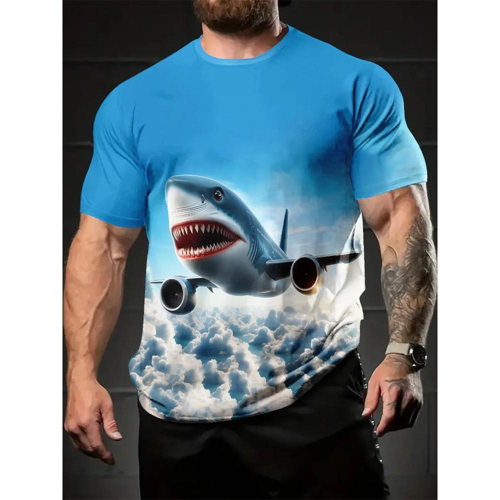 Funny Ai Shark Pattern T Shirt For Men Marine Animal 3D Printed Tees Tralalero Tralala Short Sleeve Round Neck Tops T-Shirts