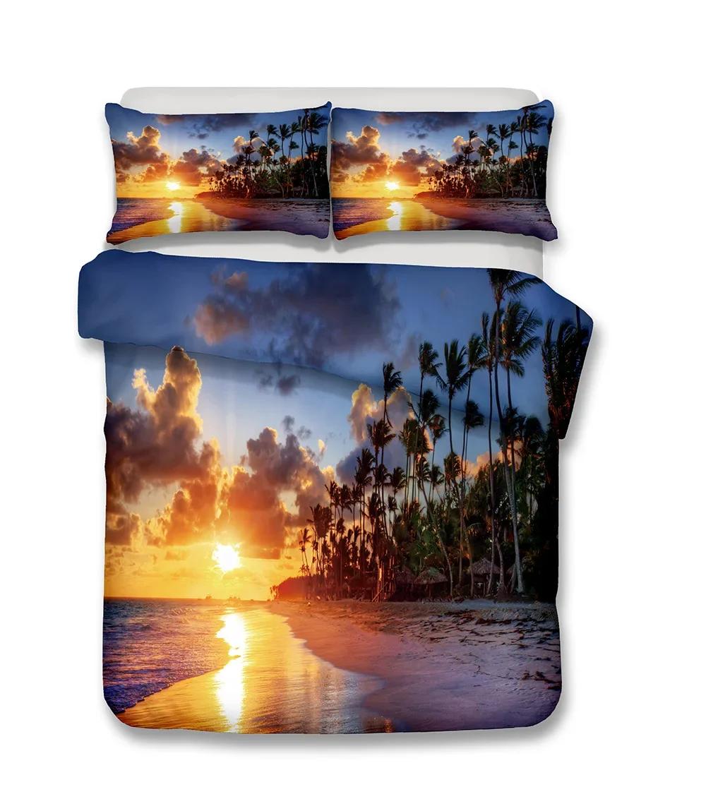 

3D Bed Set Beautiful Beach Bedding Bed Sets Modern Quilt Cover+Pillowcases Winter California King Bedding Sets Jogo De Cama Bed EU Single(135*200cm)3pcs