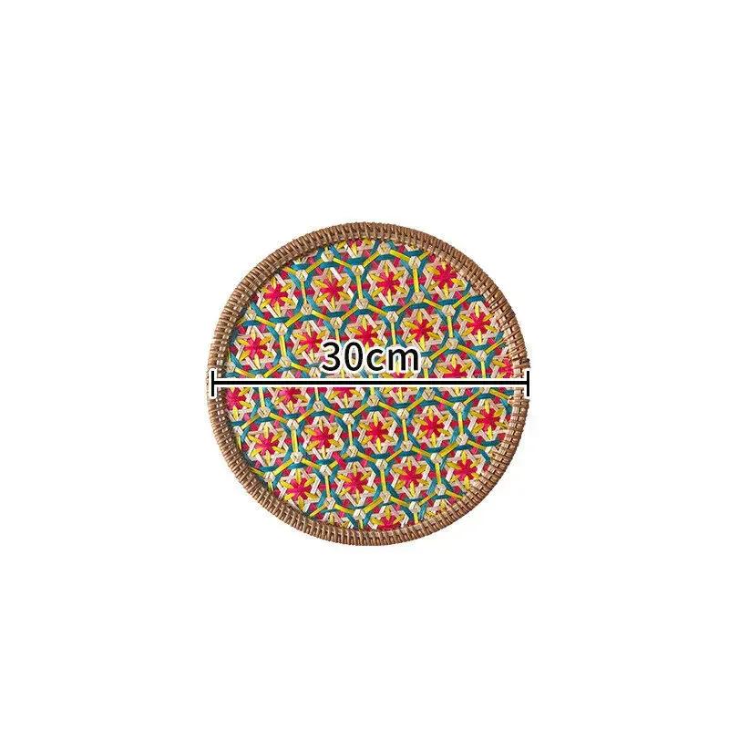 30/36cm Ethnic Style Color Handmade Rattan Tray Round Heat-resistant Teapot Pad Hotel Home Decor Dining Table Heat-insulate Pad
