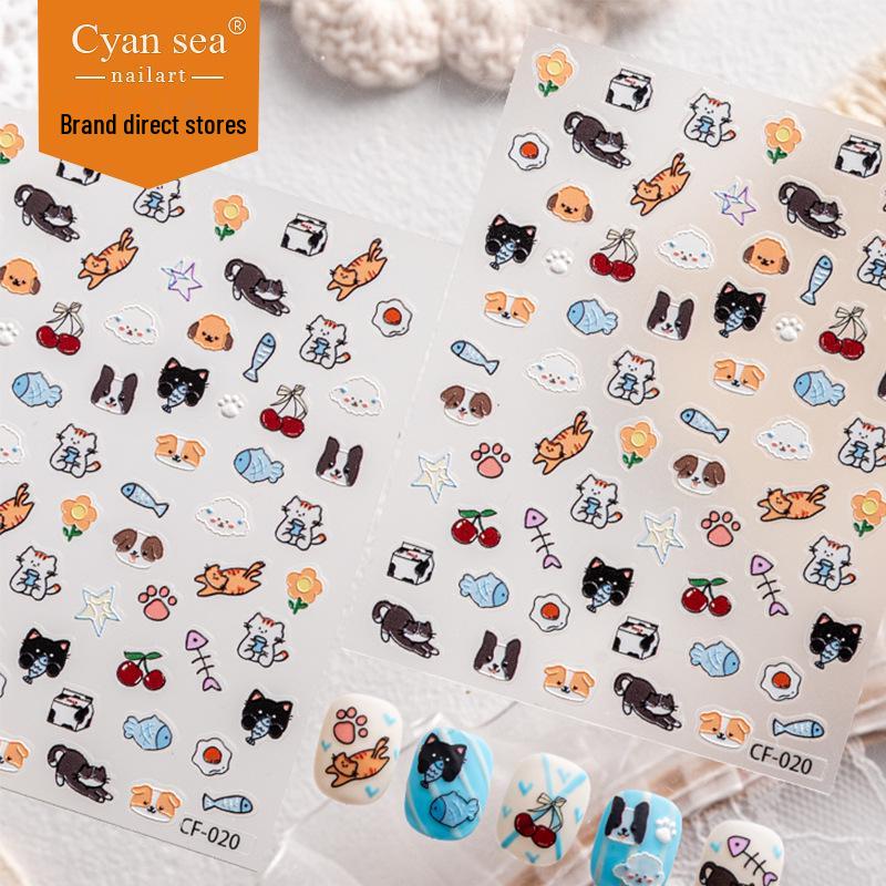 Cyasnea 5D Embossed Cartoon Nail Stickers with Adhesive Backing for Kids - Fun DIY Nail Decorations