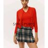25 Spring New Women's Clothing French Preppy Style Plaid Drawstring Ruched All-Matching Short High Waist A- line Skirt