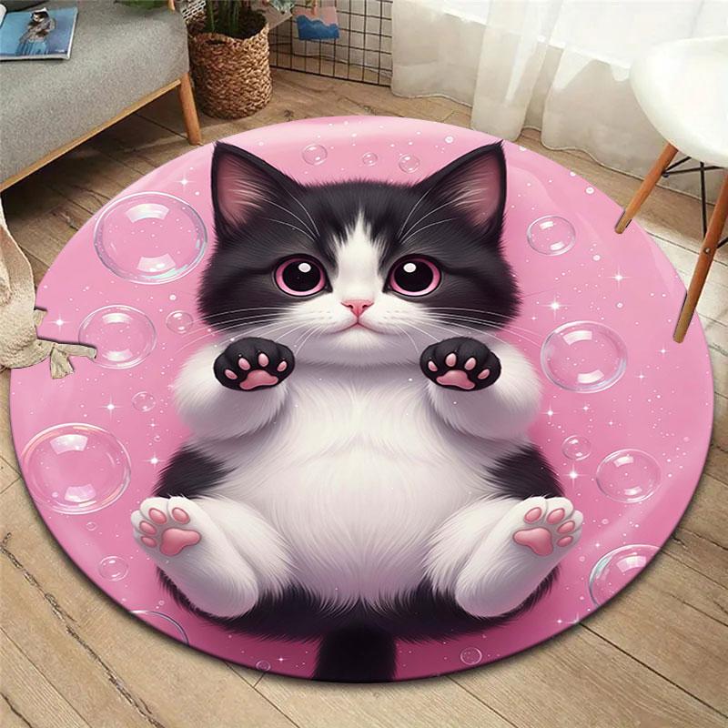 Black White Animals Round Area Rug,Carpet Rug for Living Room Bedroom Sofa Playroom Decor,Non-slip Floor Mat