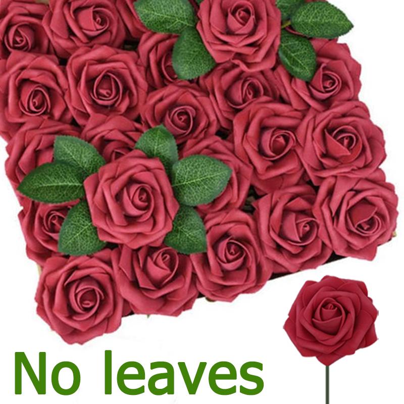 100/10Pcs Artificial Flowers Fake Rose Heads with Stems Valentines Day Gift DIY Wedding Bouquet Decorations Green Leaves