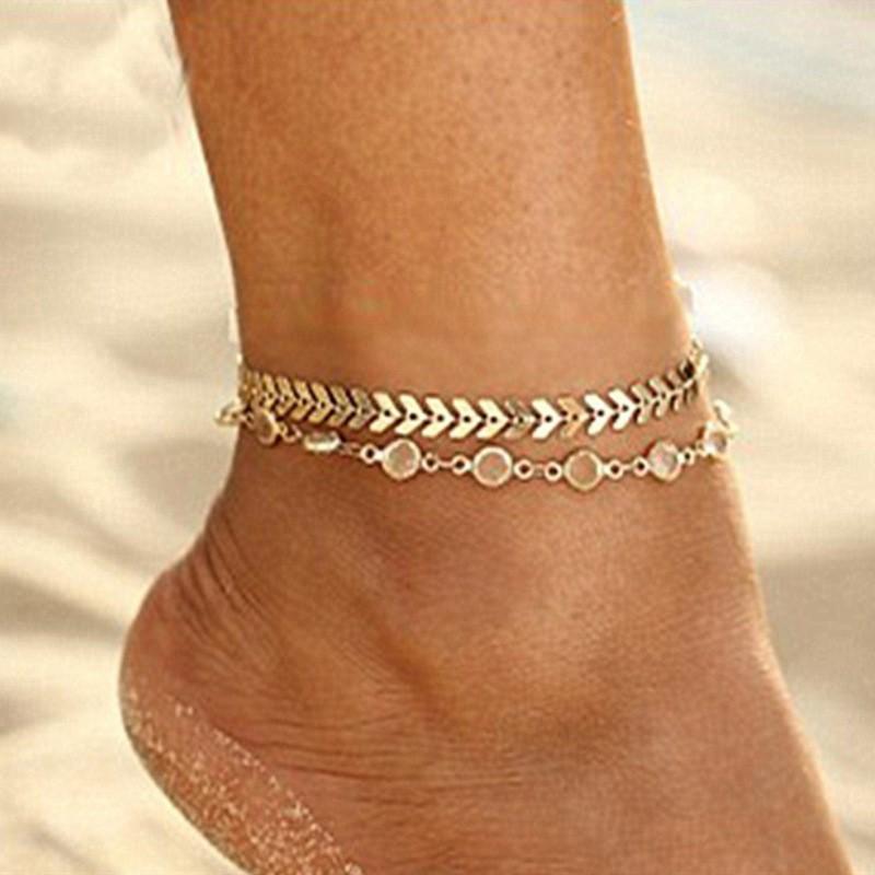 Vintage Metal Arrow Ladies Street Punk Accessories, Double Crystal Fishbone Chain Anklet