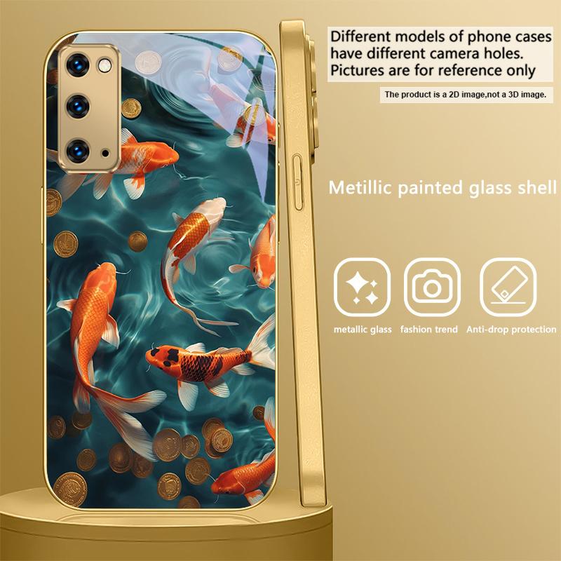 Vibrant Koi Fish In Water For Samsung Galaxy S26 S20 FE 21 22 Ultra 23 Plus 24 Ultra 25Ultra S21+ 22Plus Golden Glass Phone Case