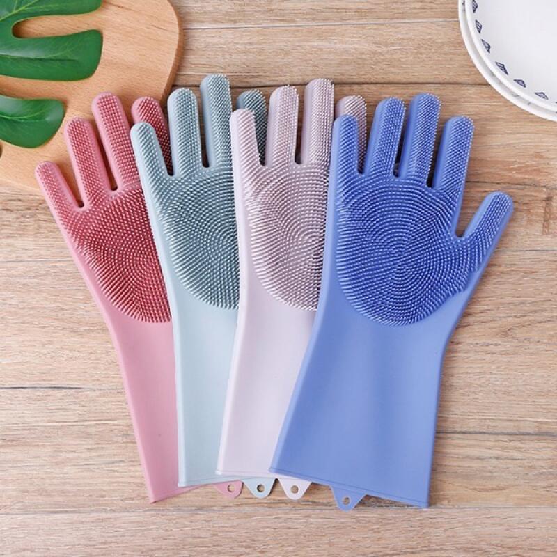 Jaykin Silicone Non-Slip Scrubber Rubber Gloves Scrub Gloves (Gray)