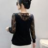 Primavera Outono Novo Manga Comprida Sexy Renda Camisetas Camisa Mulheres Casual Decote V Borboleta Strass Quentes Camiseta Senhoras Tops Elegantes