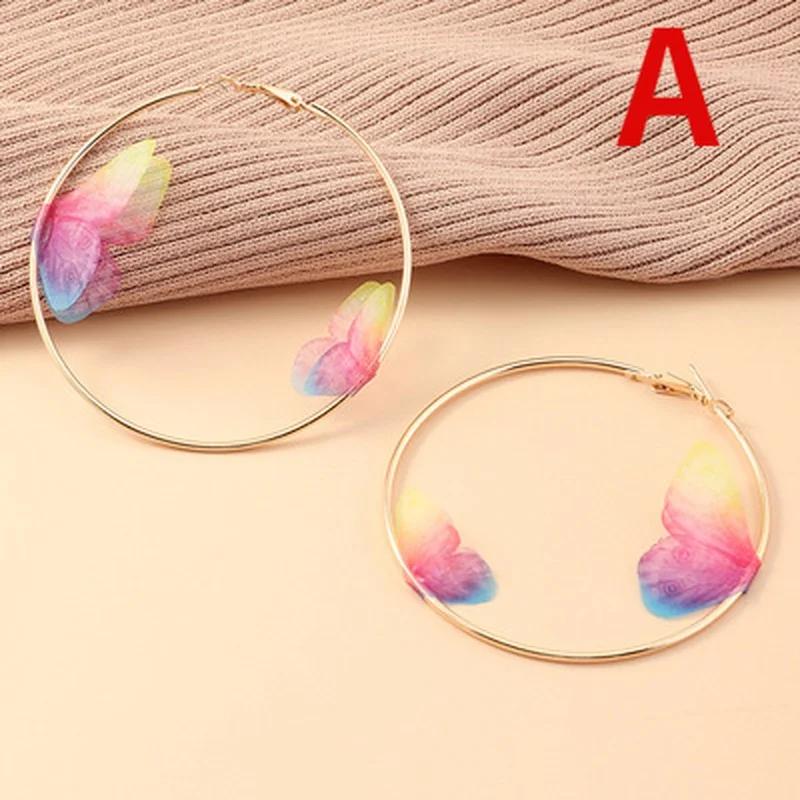 Big Round Circle for Women Girls Fashion Temperament Lady Gifts New Hot 1 Pair Double Butterfly Gold Hoop Earrings Creative Gift