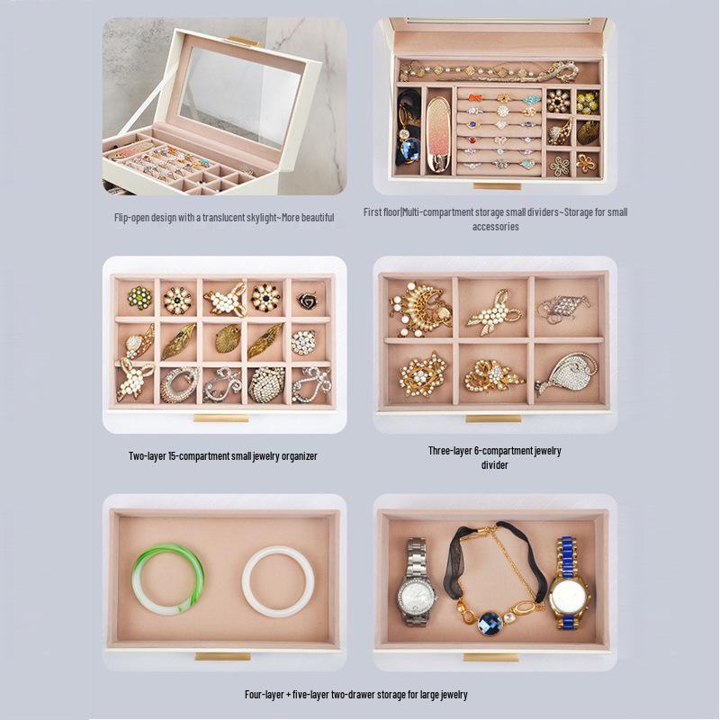 Boîte à Bijoux Deluxe Multi-Couches pour Boucles d'Oreilles, Bagues, Colliers & Bracelets - Cadeau d'Anniversaire Parfait