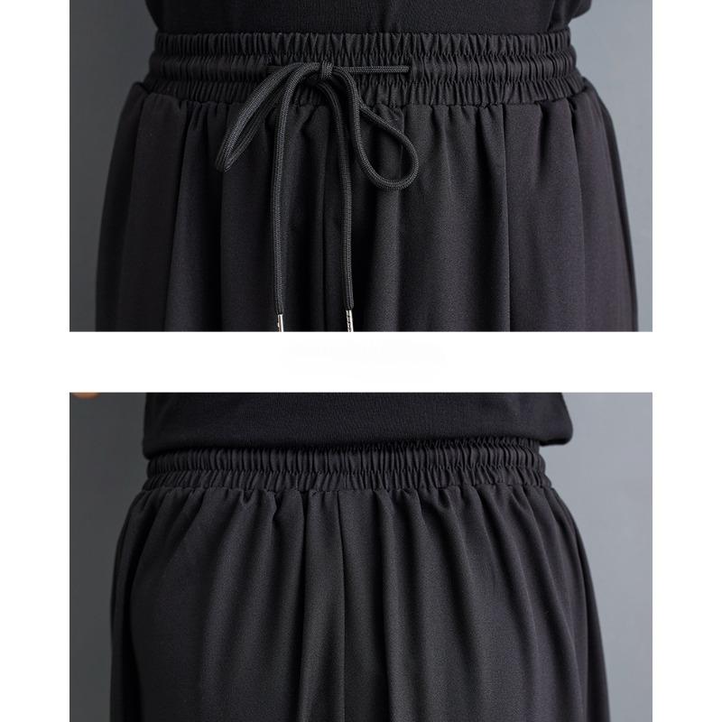 Dimanaf Spring Plus Size Women Wide Leg Pants High Waist Basic Elastic Pants Loose Casual Trousers Black Pants