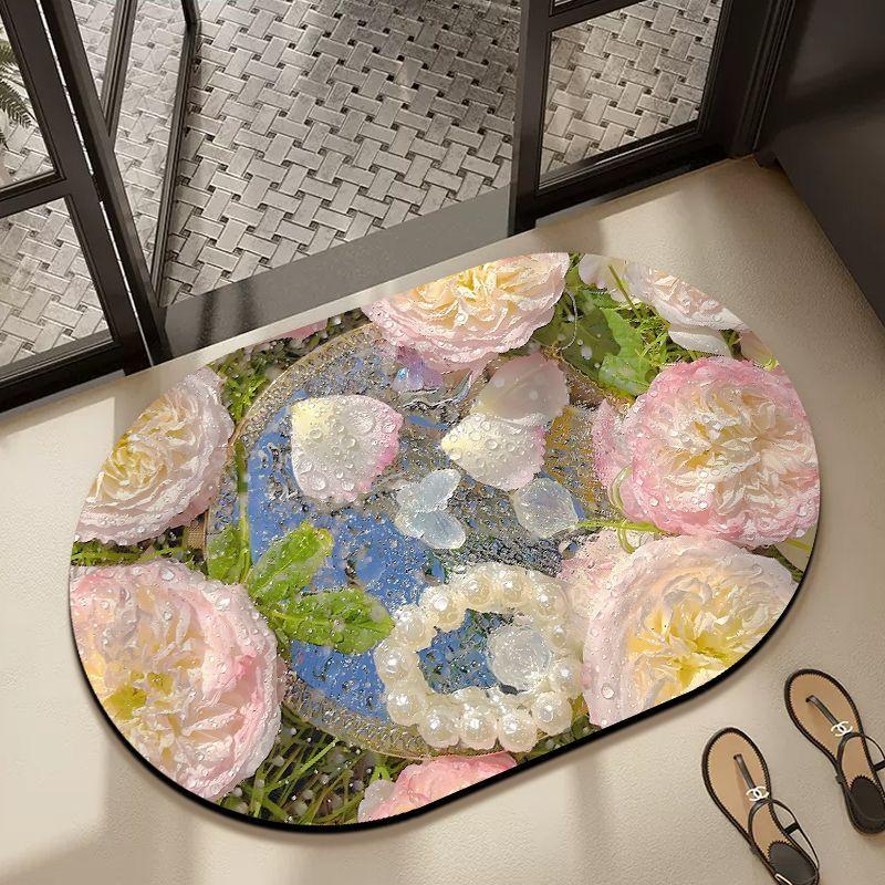 Bathroom Floor Mat Diatom Mud Household Toilet Toilet Mat Toilet Door Non-slip Absorbent Flower Foot Mat Blanket
