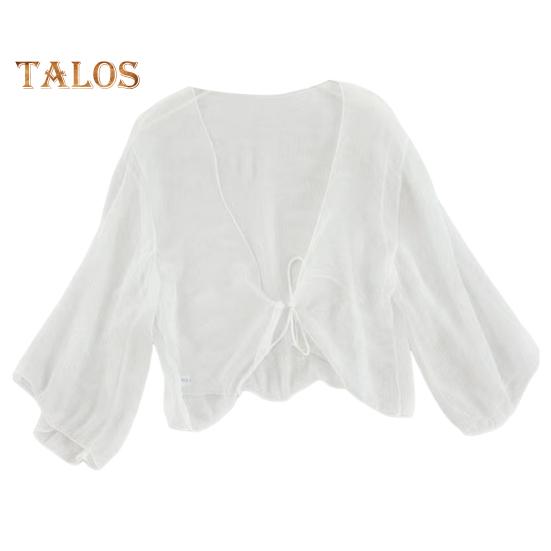 Dámský průhledný šifonový kardigan s předním zavazováním, průhledný, volný top elegantní šátek v retro stylu na dovolenou na pláž, denní nošení