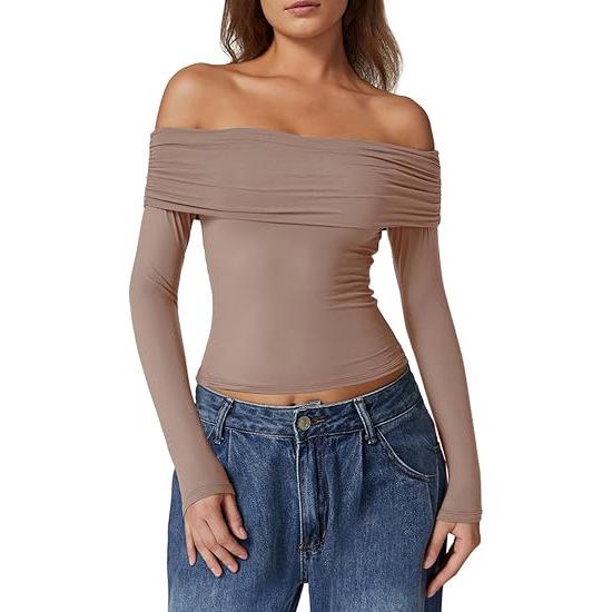 European & American Women's Strapless Double-Layer Long-Sleeve Pullover Top - 2024 Trendy Off-Shoulder Style