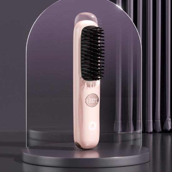 Yousheng Cordless Hair Straightener Brush 3 Temp Adjustable Fast Heating USB Rechargeable LCD Display Portable Hot Brush Electric Curly Hair Styling