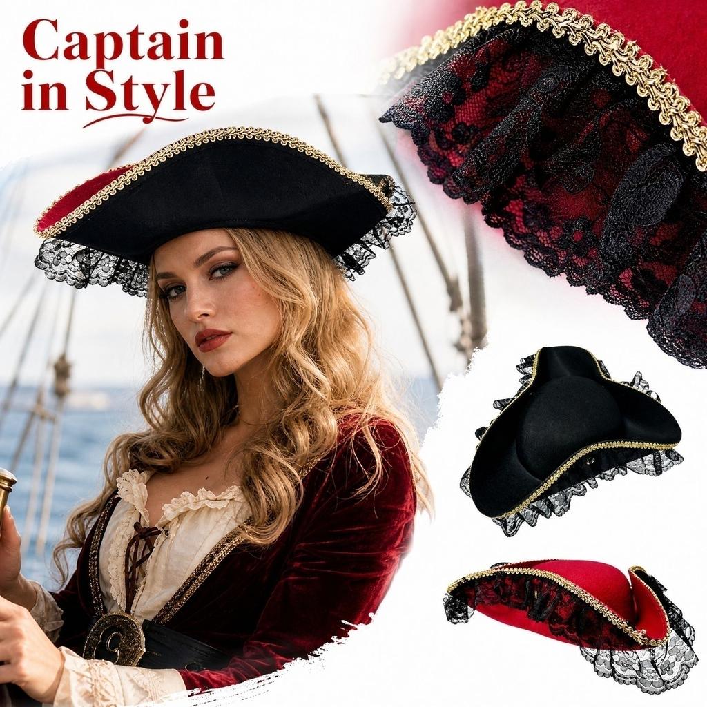 Unisex Vintage Court Hat with Triangular Lace Trim for Party Costume Accessories