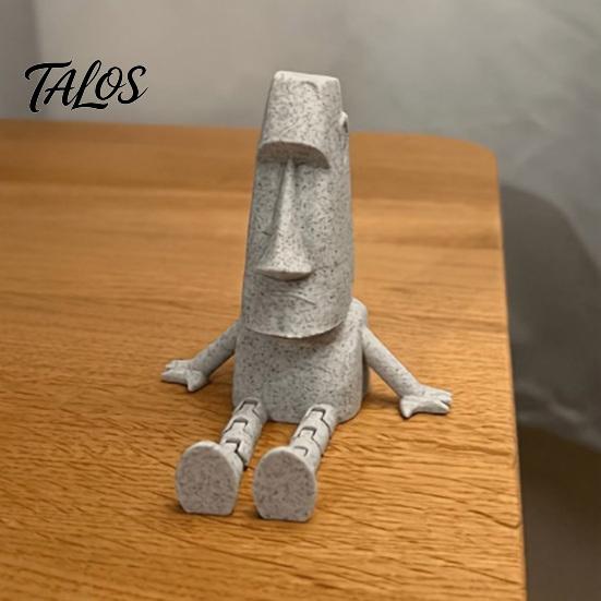 Talos 3D Printed Articulated Moai Statue Ornament, Movable Joints Figurine, Stable Stone Texture Sculpture for Desktop Living Room Study Decor Gift