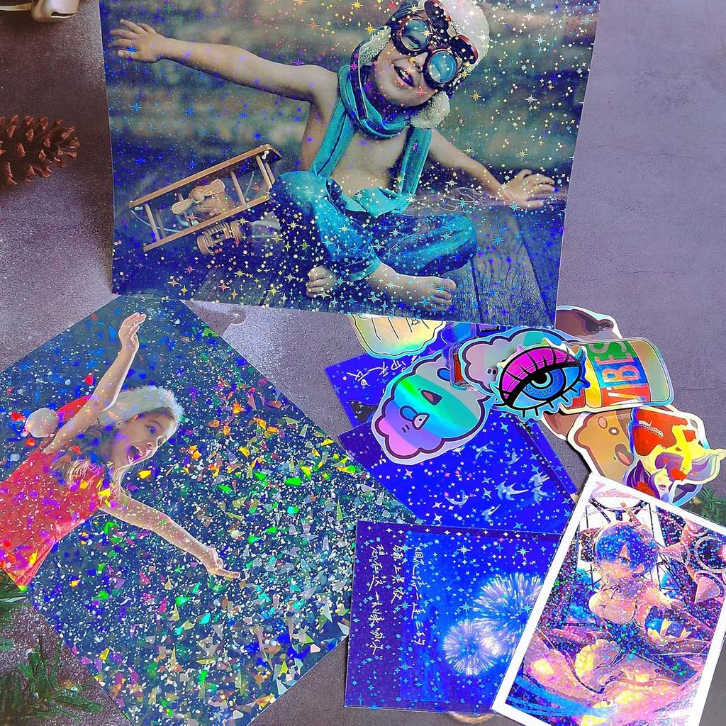20 Sheets Stars Holographic Sticker Paper A4 Size Rainbow Laminating Film Holographic Self-Adhesive Laminted Film