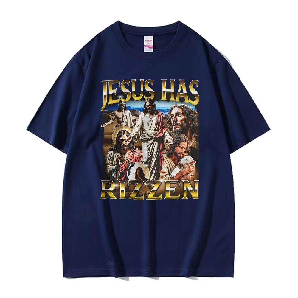 

Funny Unhinged Offensive Lnappropriate Jesus Has Rizzen Graphic T Shirt Unisex Women Retro Oversized TShirts Short Sleeve TShirts 4XL